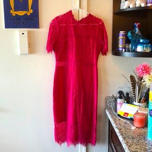 Fuchsia lace dress with see through detail